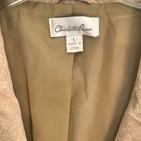 Charlotte Russe tan genuine leather jacket w/stitching, button closure lined, L - Picture 4 of 11